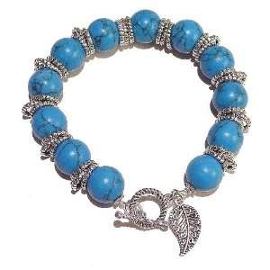  Turquoise & Tibetan Silver Bracelet 19.5cm: Jewelry