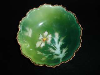 RS Prussia painted china ftd bowl green w white flower  