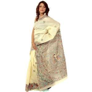   Painted Folk Madhubani Sari from Bihar   Pure Cotton 