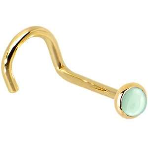   14KT Yellow Gold 2mm Aventurine Quartz Right Nostril Screw   20 Gauge