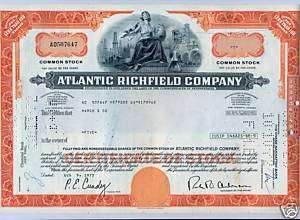 The Atlantic Richfield Company Stock Certificate Orange  