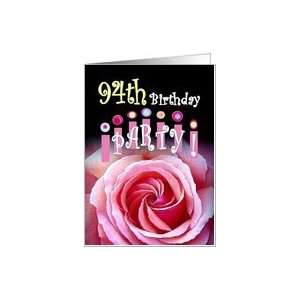  94th Birthday Invitation with Rose and Crown of Candles 