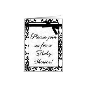  Baby Shower Invitation, Black and White Damask Lace Print 