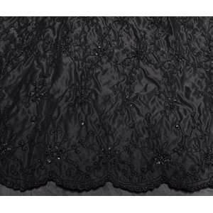  Black Satin W/beads Sequins Embroidered Floral Bridal Lace Fabric 