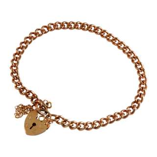 9ct Rose Gold Heart Padlock Charm Bracelet 7  