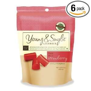 Young & Smylie Licorice, Strawberry, 8 Ounce Bags (Pack of 6)