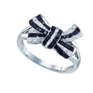   Round Cut Black and White Diamond Bow Engagement Wedding Promise Ring