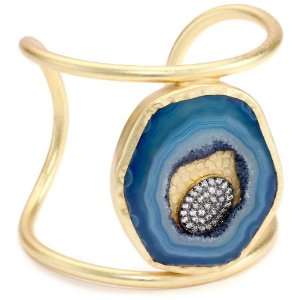  Zariin Agate Statement Blue Agate Gold Cuff Bracelet 