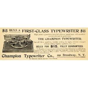  1895 Ad Champion First Class Metal Typewriters New York 