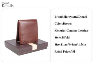 New Mens Genuine Leather Bi Fold Wallet Brown #A247L  