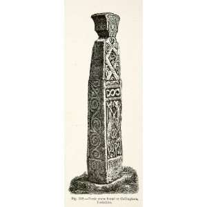  1889 Wood Engraving Runic Stone Collingham Yorkshire Viking Age 