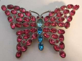 VINTAGE POT METAL BUTTERFLY ,RHINESTONE PIN,MARKED KC  