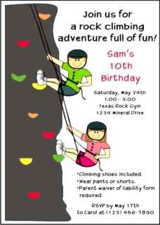 Rock Climbing Birthday Party CUSTOM Invitations  