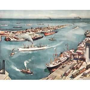  1937 Print Los Angeles Intercoastal Port Harbor Ships 