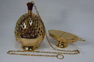 BRASS CATHEDRAL CENSER, BOAT AND SPOON, THURIBLE  