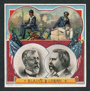   Presidential Election History Blaine & Logan Vintage Cigar Label Art