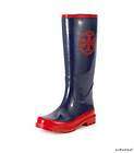 NIB Tory Burch Navy Red Logo Rain Boots Rainboots Size 10