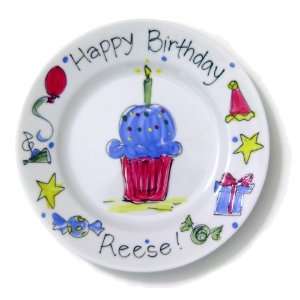  Hand Painted Plate, Cupcake Boy: Kitchen & Dining