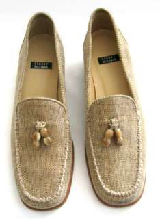 Stuart Weitzman Beige Tweed Leather Loafer Shoes sz 7 B  