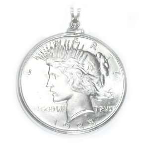   Sterling Silver Coin Bezel 1923 Peace Silver Dollar Pendant: Jewelry