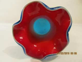 Art Glass Czech Vase Tango Red   Blue Opalescent  