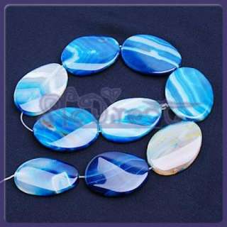 40x30mm Blue Banded Agate Oval Gemstone Pendant Beads  