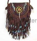 SOUTHWEST SADDLE BAG LEATHER PURSE BEADS FRINGE BROWN items in Gifts 