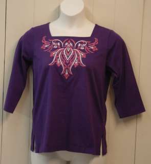 Bob Mackie Square Neck Embroidered Top Size S Purple  