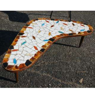 Mid Century Modern Boomerang Wood Tile Coffee Table  
