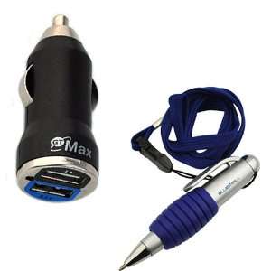 Port USB Car Charger (2000mA) + Pen with Neckstrap for Apple iPhone 