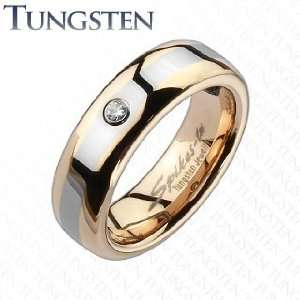  Tungsten Carbide Rose Gold IP 2 Tone CZ Comfort Fit Band 