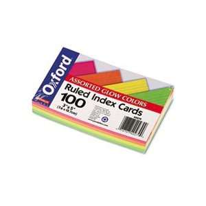 Ruled Index Cards, 3 x 5, Glow Green/Yellow, Orange/Pink 