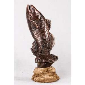 10 inch Bronze Fish With Scales Swimming Upstream Decorative Statue