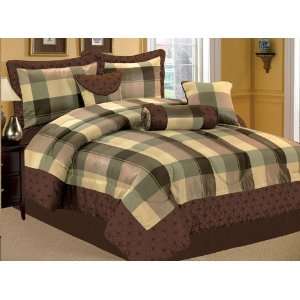    7Pcs Plaid Bed in a Bag Comforter Set King Brown: Home & Kitchen