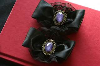 Gothic Costume victorian cameo satin bow shoes clip