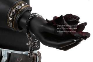 Mens Leather Bracelet Black Cord Cuff Braid BIKER GOTH  