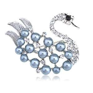  Elements Crystal Grey Faux Pearl Swan Bird Fashion Pin Brooch: Jewelry
