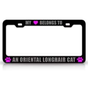   LONG HAIR Cat Pet Auto License Plate Frame Tag Holder, Black/Silver