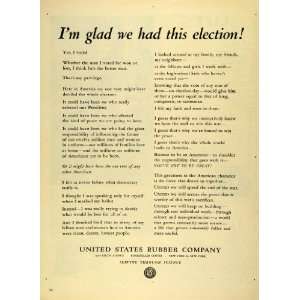 : 1944 Ad United States Rubber Co Logo Tires Car Parts Vote Election 