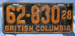 BRITISH COLUMBIA 1928 License Plate  