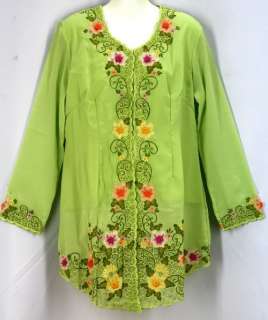 NEW APPLE GREEN KA SUNDA ETHNIC EMBROIDERED LINED BLOUSE TOP SIZE 