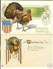 Lot of 2 2 Patriotic Thanksgiving Turkeys Flag Postcard