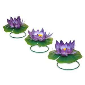  Iron candleholders, Lavender Lotus (set of 3): Home 