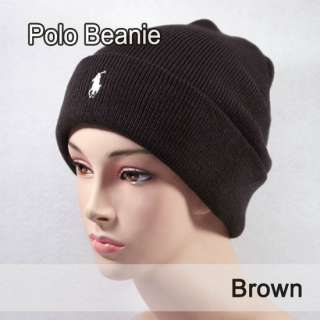 Polo Beanie Cuff Hat Brown w/ White Logo Good for snowboarding and 