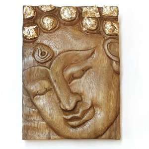   Handmade Carved Wood Buddha Panel With Gold Leaf: Home & Kitchen