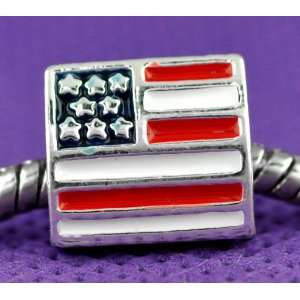 Divine Beads Silver Plated American Stars and Stripes Flag 