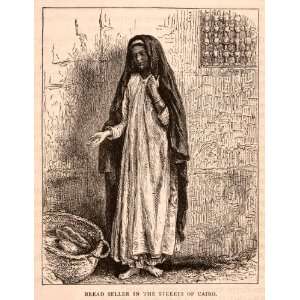 1875 Wood Engraving Bread Sellers Woman Streets Cairo Egypt Africa 