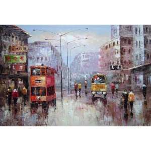  Wet Hong Kong Street Oil Painting 24 x 36 inches: Home 