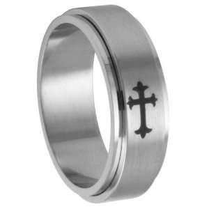 Stainless Steel 316L Medieval Black Cross Spinner Ring   8mm   Matte 