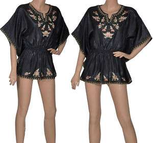NEW Silk Black Kimono Kaftan Caftan Tunic Top M L  